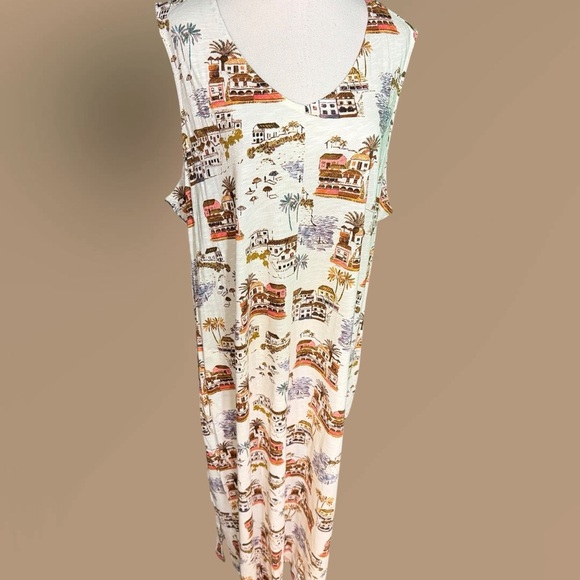 NWOT Denim & Co. Naturals Regular V-Neck Printed Midi Dress w/ Pockets in Scenic - Picture 14 of 14